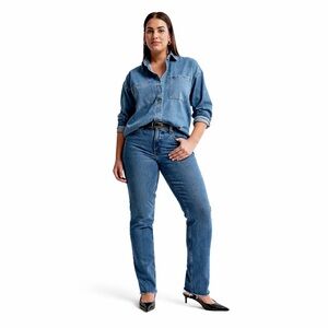 A&F 34/18s Curve Love Mid Rise 90s Straight Jean Raw Hem Abercrombie & fitch